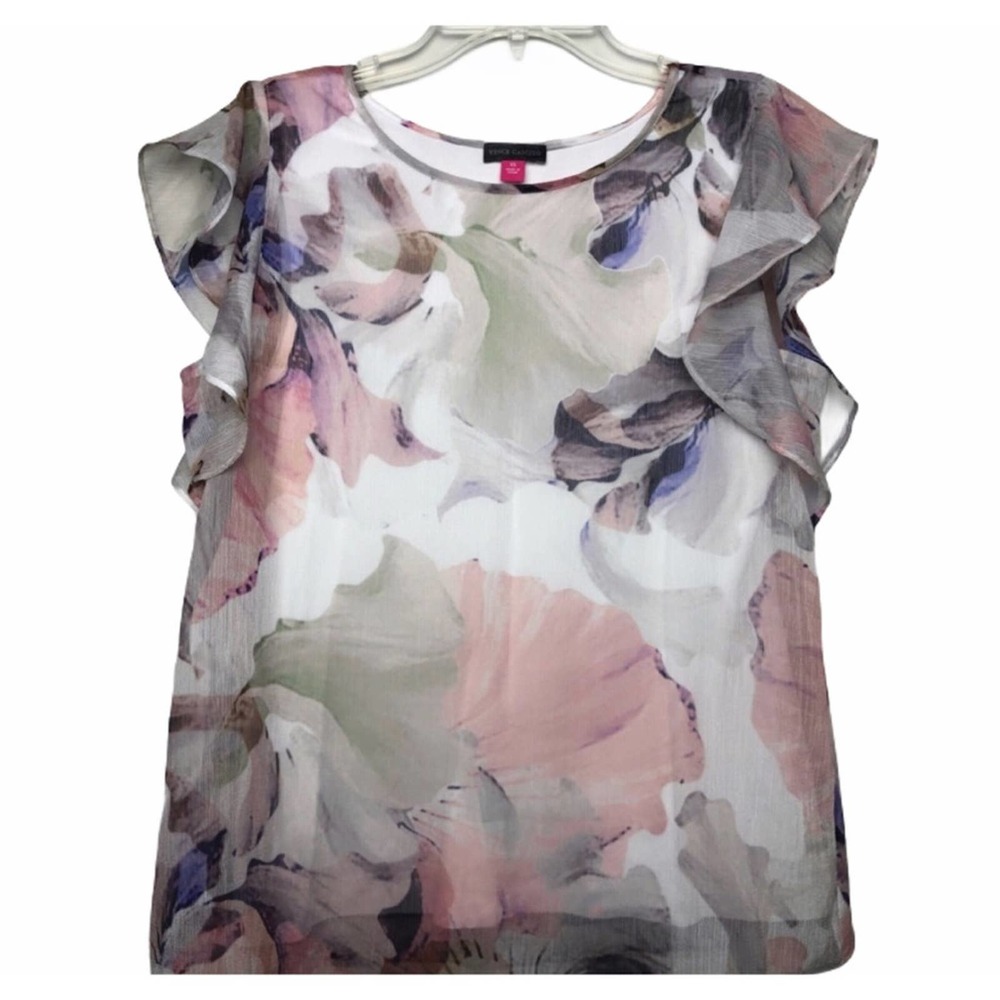 Vince Camuto White Chiffon Flutter Sleeve Career Blouse Top XS